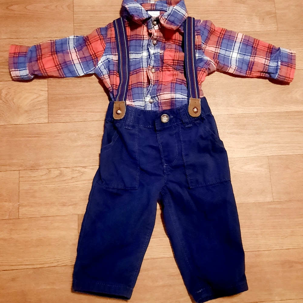 SOLD Carter's Piece Set,Flannel Shirt/Suspender Pants